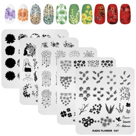 KADS 5pcs Nail Stamp Plates Set - Art Stamping Plate with Leaves, Flowers, Animal Designs