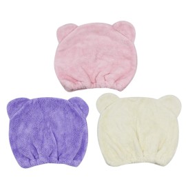 3 PCS Cute Cartoon Bear Microfiber Hair Drying Cap Coral Fleece Absorbent Hair Drying Towel Bath Shower Head Wrap for Women Kids