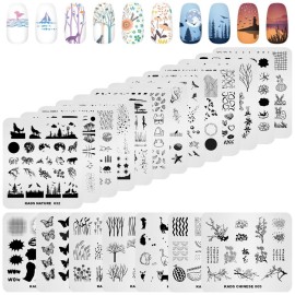 KADS 20pcs Nail Stamp Plates Set - Leaves, Flowers, Animal Nail Art Templates (20 Pcs)