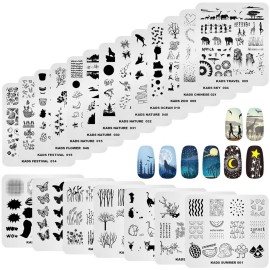 KADS 20pcs Nail Stamp Plates Set - Leaves, Flowers, Animal Nail Art Templates (20 Pcs)