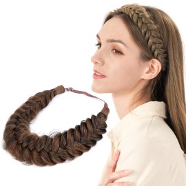 BOBIYA Messy Wide 2 Strands Synthetic Hair Braided Headband Classic Chunky Hair Braid Elastic Stretch Braid Headbands for Women Girl (Auburn)