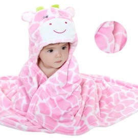 Vauwmsr Baby Hooded Blanket Ultra Soft Warm Newborn Infant Swaddle Wrap Bath Shower Towel, 25.6 x 39.4, Pink