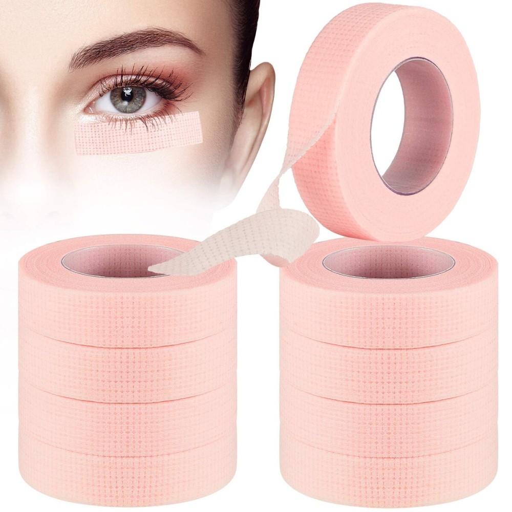 10 Rolls Eyelash Extension Tape Fabric Eyelash Tape Breathable Eyelash Grafting Tape False Eyelash Adhesive Non-woven Tape DIY Sticker for Eyelash Extension, 0.5 Inch, Pink, 10 Yards