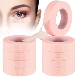 10 Rolls Eyelash Extension Tape Fabric Eyelash Tape Breathable Eyelash Grafting Tape False Eyelash Adhesive Non-woven Tape DIY Sticker for Eyelash Extension, 0.5 Inch, Pink, 10 Yards