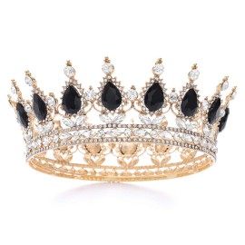 Foyte Baroque Queen Crown and Tiaras Sparkly Rhinestone Wedding Crown Bride Princess Full Headpieces for Women (Black)