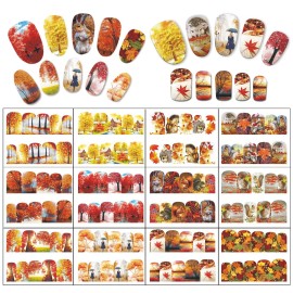 TailaiMei 60 Sheets Fall Water Transfer Nail Art Stickers Decals, Thanksgiving Autumn Nail Decorations, Design for Maple Leaves Pumpkin Turkey (1178 Pcs) TailaiMei 60 Sheets Fall Water Transfer Nail Art Stickers Decals, Thanksgiving Autumn Nail Decorations, Design for Maple Leaves Pumpkin Turkey (1178 Pcs)