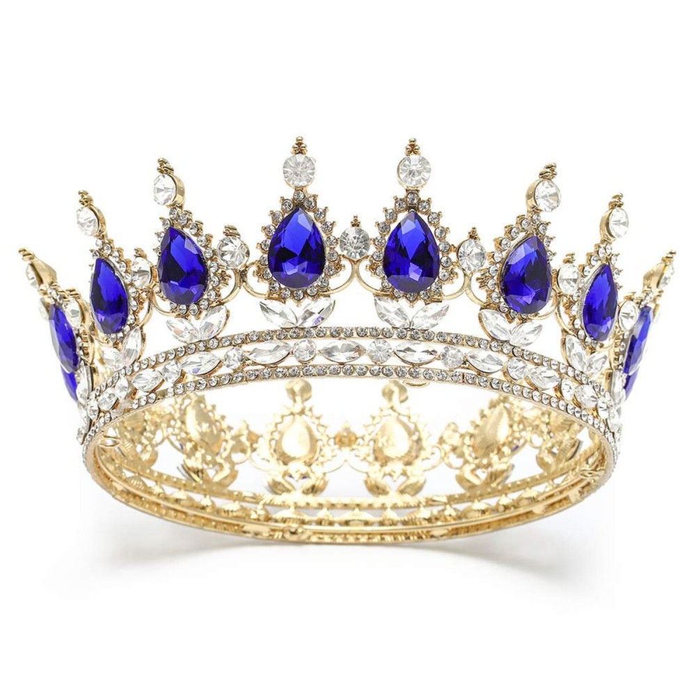 Foyte Baroque Queen Crown and Tiaras Sparkly Rhinestone Wedding Crown Bride Royal Princess Full Tiaras Headpieces for Women (Blue)