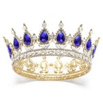 Foyte Baroque Queen Crown and Tiaras Sparkly Rhinestone Wedding Crown Bride Royal Princess Full Tiaras Headpieces for Women (Blue)