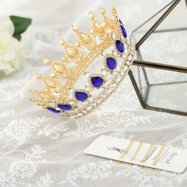 Foyte Baroque Queen Crown and Tiaras Sparkly Rhinestone Wedding Crown Bride Royal Princess Full Tiaras Headpieces for Women (Blue)