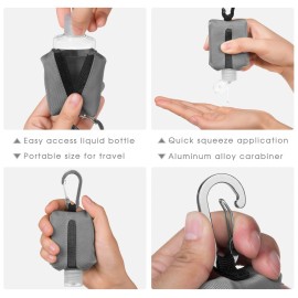 Jollsung Hand Sanitizer Bottle Case Holder, Travel Size Empty Bottle Refillable Containers for Soap, Lotion, and Liquids - 60ML/2 oz Flip Cap Reusable Bottles with Carabiner Carriers (Gray)