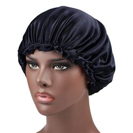 Tbrand Deepth 4 Pieces Satin Sleep Cap Satin Bonnet Night Head Cover Sleeping Soft Hair Turbans for Women and Girls, Black,white,red,navy, X-Large