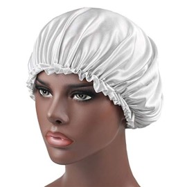 Tbrand Deepth 4 Pieces Satin Sleep Cap Satin Bonnet Night Head Cover Sleeping Soft Hair Turbans for Women and Girls, Black,white,red,navy, X-Large