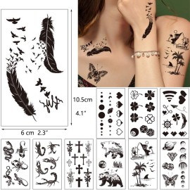 30 Sheets Fake Black Tiny Temporary Tattoo, Hands Finger Words Tattoo Sticker for Men Women, Body Art on Face Arm Neck Shoulder Clavicle Waterproof