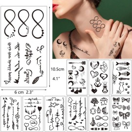 30 Sheets Fake Black Tiny Temporary Tattoo, Hands Finger Words Tattoo Sticker for Men Women, Body Art on Face Arm Neck Shoulder Clavicle Waterproof