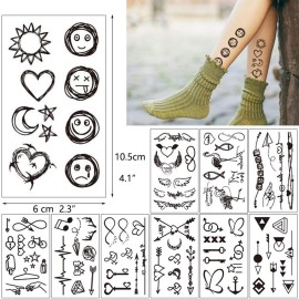 30 Sheets Fake Black Tiny Temporary Tattoo, Hands Finger Words Tattoo Sticker for Men Women, Body Art on Face Arm Neck Shoulder Clavicle Waterproof