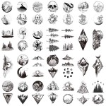 30 Sheets Black Mountain Space Temporary Tattoo, Hands Face Tattoo Sticker for Men Women, Forest Star Moon Designs Body Art on Arm Neck Shoulder Clavicle Waterproof
