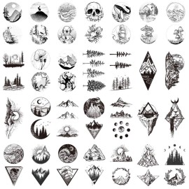 30 Sheets Black Mountain Space Temporary Tattoo, H..