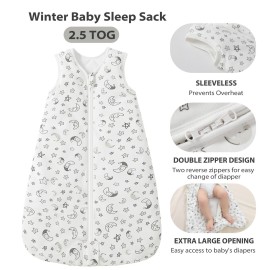 Mosebears Sleep Sack Baby Winter Wearable Blanket with 2-Way Zipper,2.5 TOG Cotton Sleep Sack Unisex (White Star, 6-12 Months)