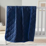 FLXXIE Machine Washable Microfiber Down Alternative Toddler Comforter, Super Soft and Lightweight Kids Crib Quilted Blanket for Stroller, Travel, 39x47 Inches, Navy Blue