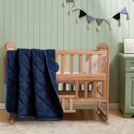 FLXXIE Machine Washable Microfiber Down Alternative Toddler Comforter, Super Soft and Lightweight Kids Crib Quilted Blanket for Stroller, Travel, 39x47 Inches, Navy Blue