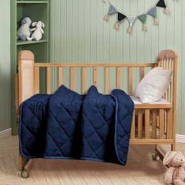 FLXXIE Machine Washable Microfiber Down Alternative Toddler Comforter, Super Soft and Lightweight Kids Crib Quilted Blanket for Stroller, Travel, 39x47 Inches, Navy Blue