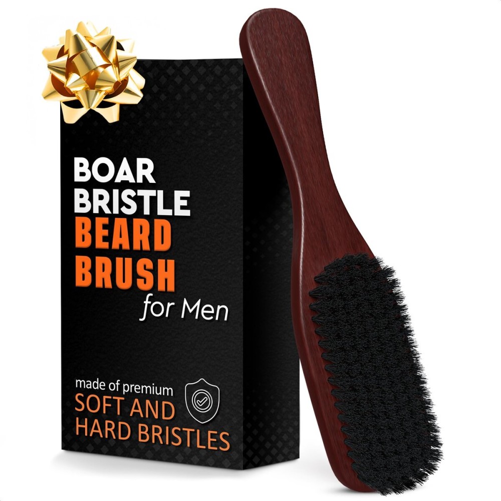 Boar Bristle Beard Brush for Men - 9 Soft Boar Bristle Hair Brush for Slick Back, Beards & Mustaches - Ergonomic Handle, Non-Slip Grip, Durable Design, Thoughtful Gift for Grooming Enthusiasts