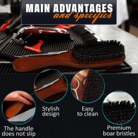 Boar Bristle Beard Brush for Men - 9 Soft Boar Bristle Hair Brush for Slick Back, Beards & Mustaches - Ergonomic Handle, Non-Slip Grip, Durable Design, Thoughtful Gift for Grooming Enthusiasts