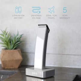 Pure Enrichment TRYM Lithium Rechargeable Beard Trimmer - 11-Piece Grooming Kit with Cordless Use, Charging Dock, 4 Trim Attachments, Cleaning Brush, Clipper Oil, and Drawstring Travel Bag (White)