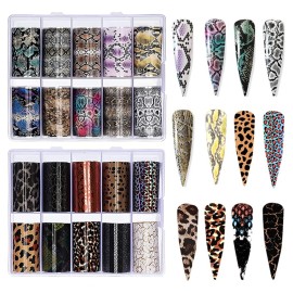 CHANGAR Animal Skin Nail Art Foil Transfer Decals Serpentine Leopard Print Tiger Snake Skin Pattern Fish Scale Nail Foil A...