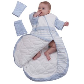 OuYun Baby Organic Sleeping Bag Detachable Sleeve Wearable Blanket,Blue,130g Filling,2.5 Tog for 60-68