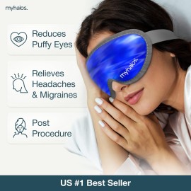 MyHalos Gel Eye Mask - Reusable Cold Eye Mask with Adjustable Straps- Our Soothing Eye Gel Mask Helps Puffy Eyes, Dark Circles and Hangovers - Our Eye Ice Pack Also Relieves Sinus Pain & Headaches