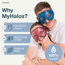 MyHalos Gel Eye Mask - Reusable Cold Eye Mask with Adjustable Straps- Our Soothing Eye Gel Mask Helps Puffy Eyes, Dark Circles and Hangovers - Our Eye Ice Pack Also Relieves Sinus Pain & Headaches