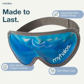 MyHalos Gel Eye Mask - Reusable Cold Eye Mask with Adjustable Straps- Our Soothing Eye Gel Mask Helps Puffy Eyes, Dark Circles and Hangovers - Our Eye Ice Pack Also Relieves Sinus Pain & Headaches