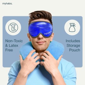 MyHalos Gel Eye Mask - Reusable Cold Eye Mask with Adjustable Straps- Our Soothing Eye Gel Mask Helps Puffy Eyes, Dark Circles and Hangovers - Our Eye Ice Pack Also Relieves Sinus Pain & Headaches