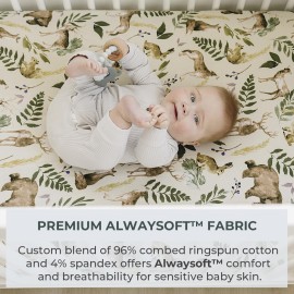 Pobibaby - 2 Pack Premium Pack N Play Sheets Fitted for Standard Pack and Plays and Mini Cribs - Ultra-Soft Cotton Blend, Stylish Woodland Pattern, Safe and Snug for Baby (Wildlife)