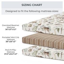 Pobibaby - 2 Pack Premium Pack N Play Sheets Fitted for Standard Pack and Plays and Mini Cribs - Ultra-Soft Cotton Blend, Stylish Woodland Pattern, Safe and Snug for Baby (Wildlife)