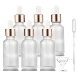 6 Pack Frosted Glass Essential Oil Dropper Bottle - Empty Liquid Container With Rose-Golden Caps, Eye Dropper, Pipette & Funnel - Travel Perfume Cosmetic Container (30ml/1 Ounce)