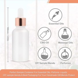6 Pack Frosted Glass Essential Oil Dropper Bottle - Empty Liquid Container With Rose-Golden Caps, Eye Dropper, Pipette & Funnel - Travel Perfume Cosmetic Container (30ml/1 Ounce)