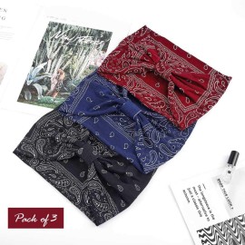 GORTIN Extra Wide Headbands for Women Boho Head Wraps Stretchy African Turban Hairband Motorcycle Hair Accessories Pack of 3