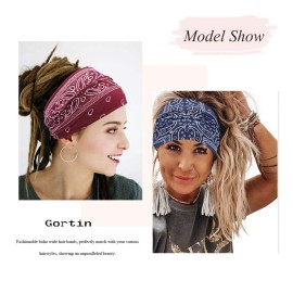 GORTIN Extra Wide Headbands for Women Boho Head Wraps Stretchy African Turban Hairband Motorcycle Hair Accessories Pack of 3