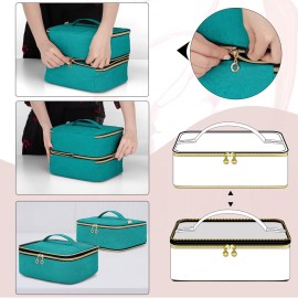 LUXJA Detachable 2 Layers Nail Polish Organizer - Hold 60 Bottles (15ml - 0.5 fl.oz), Nail Polish Case with Tools Storage Pockets (Patented Design), Teal