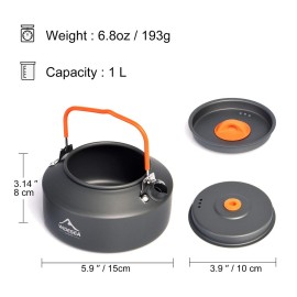 Widesea 1L Camping Kettle Portable Ultralight Aluminum Teapot for Backpacking,Hiking, Camping and Picnic