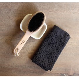 Japanese Body Brush for Bath or Dry Brushing, Exfoliation, Cellulite Treatment, Short Handle, Soft