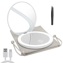 Milishow Compact Mirror with LED Light,1x/10x Magnifying Rechargeable Mirror,3.5in, Dimmable Travel Mirror for Purse,Pocket,Handheld 2-Sided Makeup Mirror Milishow Compact Mirror with LED Light,1x/10x Magnifying Rechargeable Mirror,3.5in, Dimmable Travel Mirror for Purse,Pocket,Handheld 2-Sided Makeup Mirror