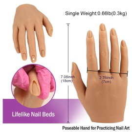 Practice Hand for Acrylic Nails Silicone Female Mannequin Life Size Hand with Insertable Nails for Nail Art Beginners/Nail Salon Artists Single Hand Color 3