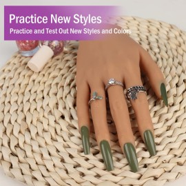 Practice Hand for Acrylic Nails Silicone Female Mannequin Life Size Hand with Insertable Nails for Nail Art Beginners/Nail Salon Artists Single Hand Color 3