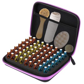Essential Oils Storage, Essential Oils Carrying Case for 63 Bottles, Holds 1-3 ml Bottles Essential Oils Organzier Bag with Foam Insert Shockproof Durable Essential Oils Holder Bag(Purple)