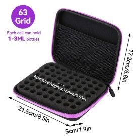 Essential Oils Storage, Essential Oils Carrying Case for 63 Bottles, Holds 1-3 ml Bottles Essential Oils Organzier Bag with Foam Insert Shockproof Durable Essential Oils Holder Bag(Purple)