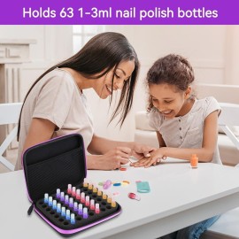 Essential Oils Storage, Essential Oils Carrying Case for 63 Bottles, Holds 1-3 ml Bottles Essential Oils Organzier Bag with Foam Insert Shockproof Durable Essential Oils Holder Bag(Purple)