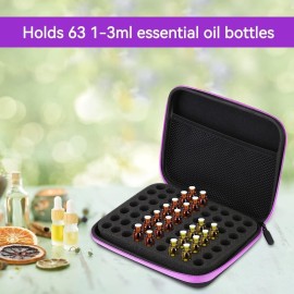 Essential Oils Storage, Essential Oils Carrying Case for 63 Bottles, Holds 1-3 ml Bottles Essential Oils Organzier Bag with Foam Insert Shockproof Durable Essential Oils Holder Bag(Purple)